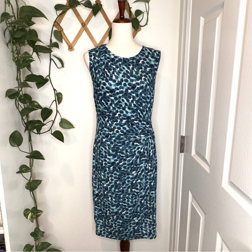 NIC&ZOE Sleeveless Green Blue Dot Print Twist Dress